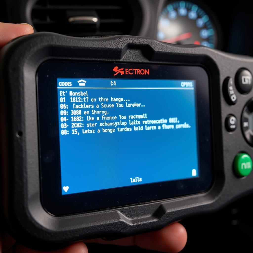 The Actron CP9185 scan tool displaying diagnostic trouble codes on its screen