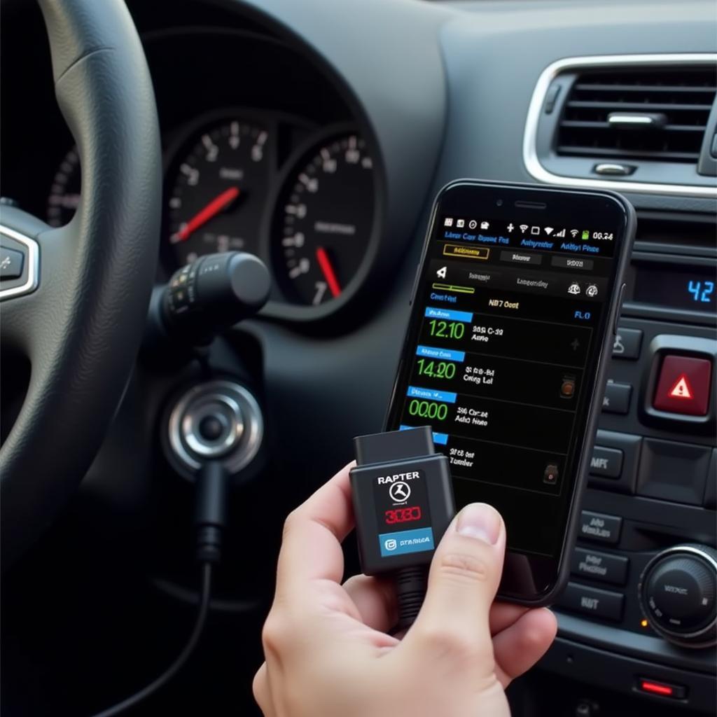 Bluetooth OBD-II Adapter Connected to Smartphone