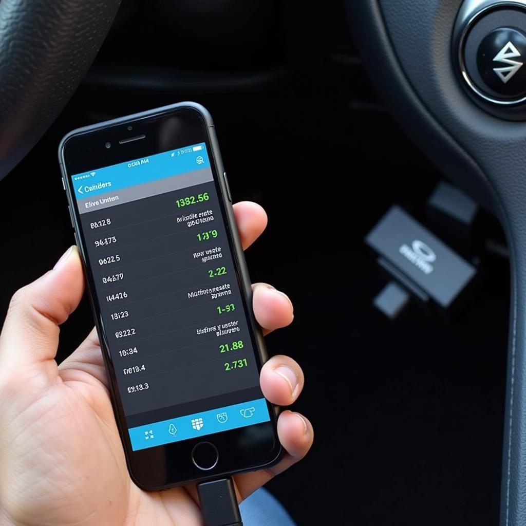 Bluetooth OBD2 Scanner Connected to Smartphone Displaying Misfire Information