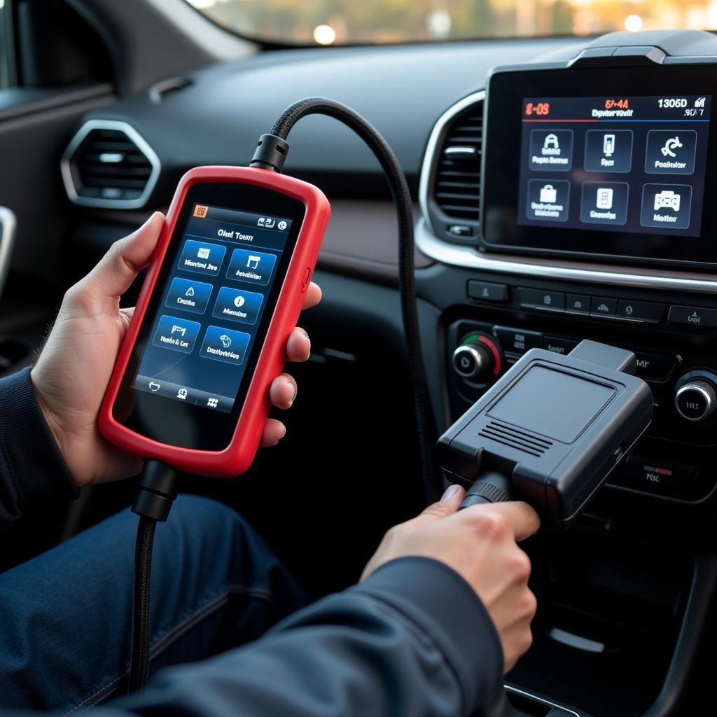 Car hooked up to a computer diagnostic tool