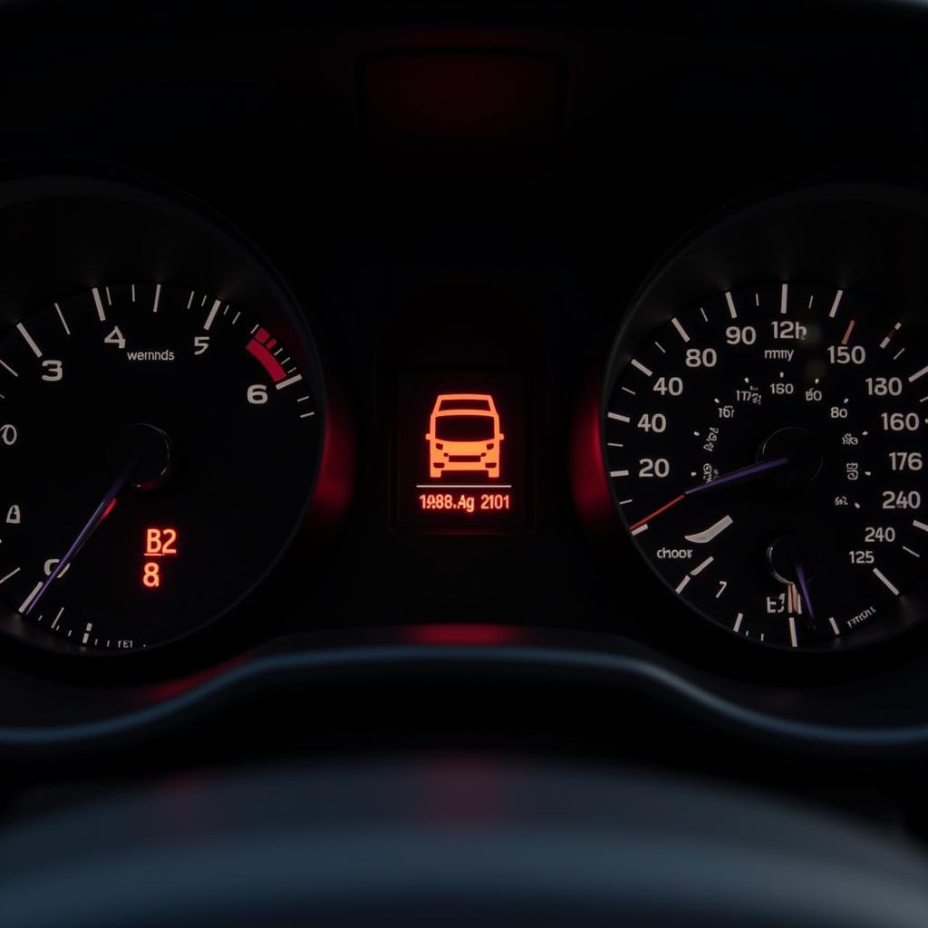 Car dashboard with check engine light illuminated