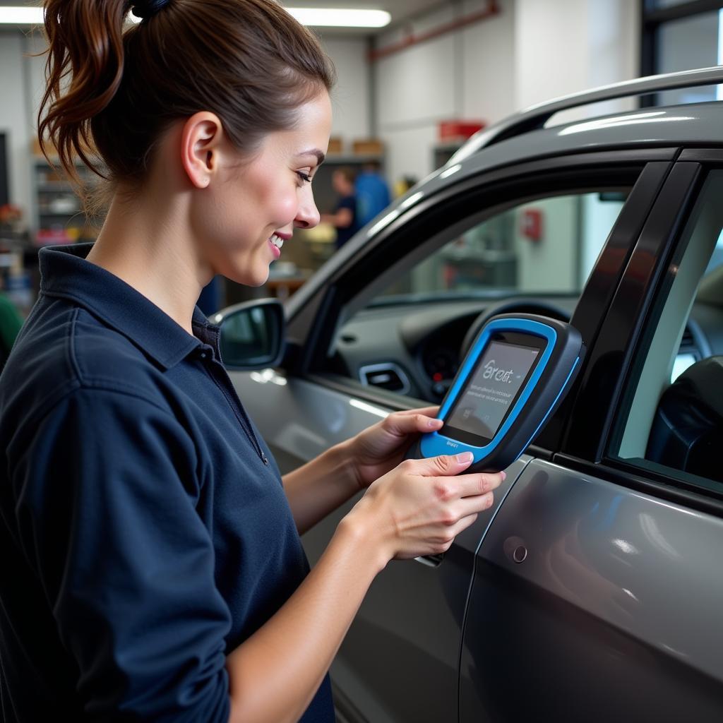 Car Owner Using Foxwell Diagnostic Tool at Home