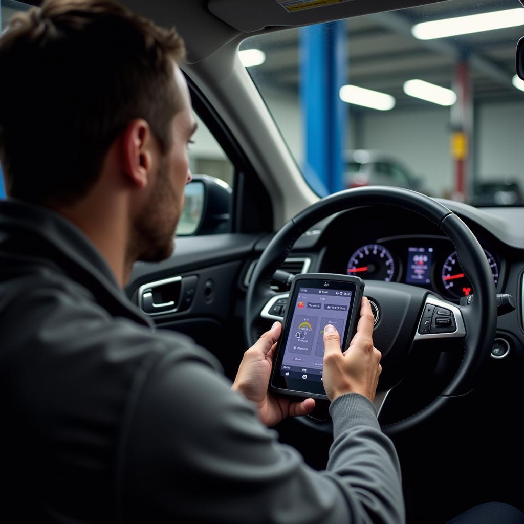 Car Owner Using Scan Tool at Home