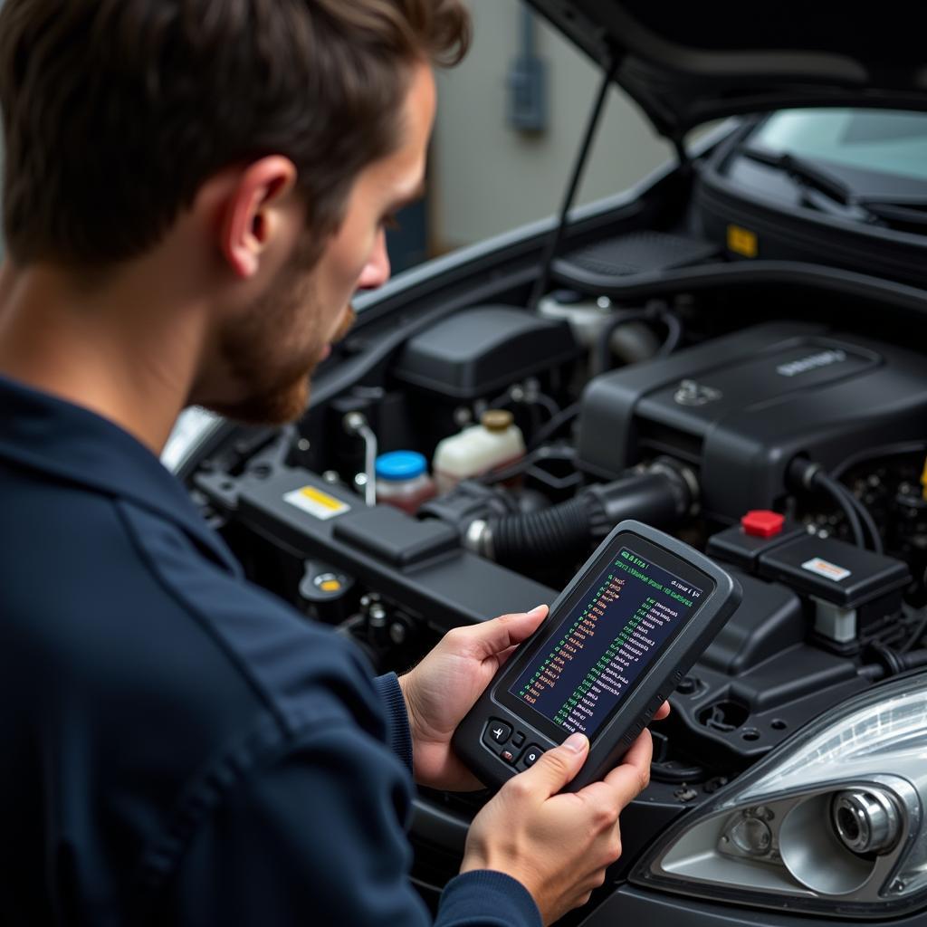 Car owner using scan tool at home