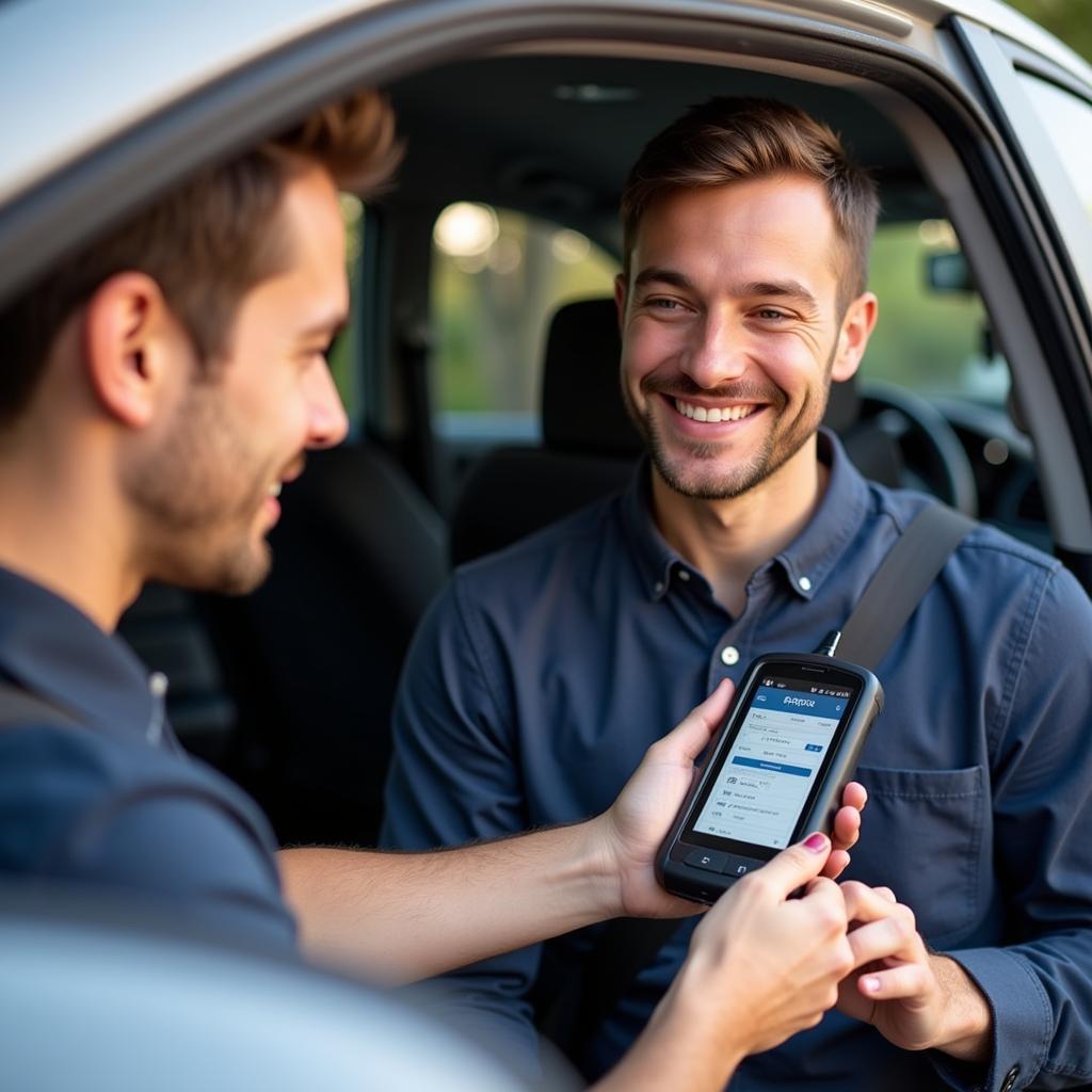 Car Owner Using Vgate Scan Tool