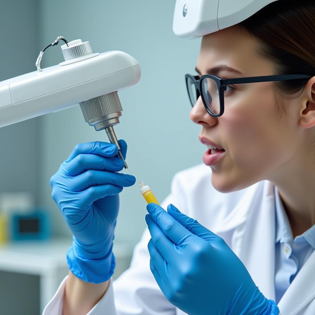 Dental Professional Analyzing Saliva Test