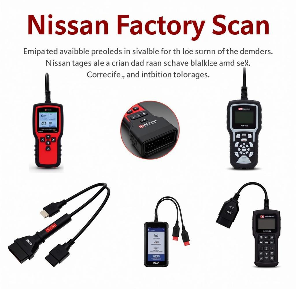 Various Nissan scan tools displayed on a table.