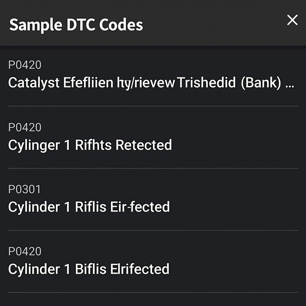 Display of DTC codes on the BAFX app.