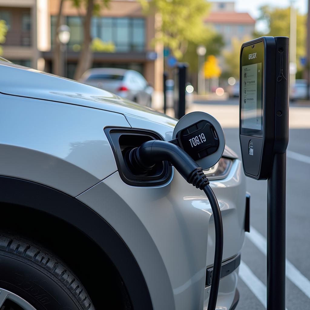 Electric car plugged into a charging station