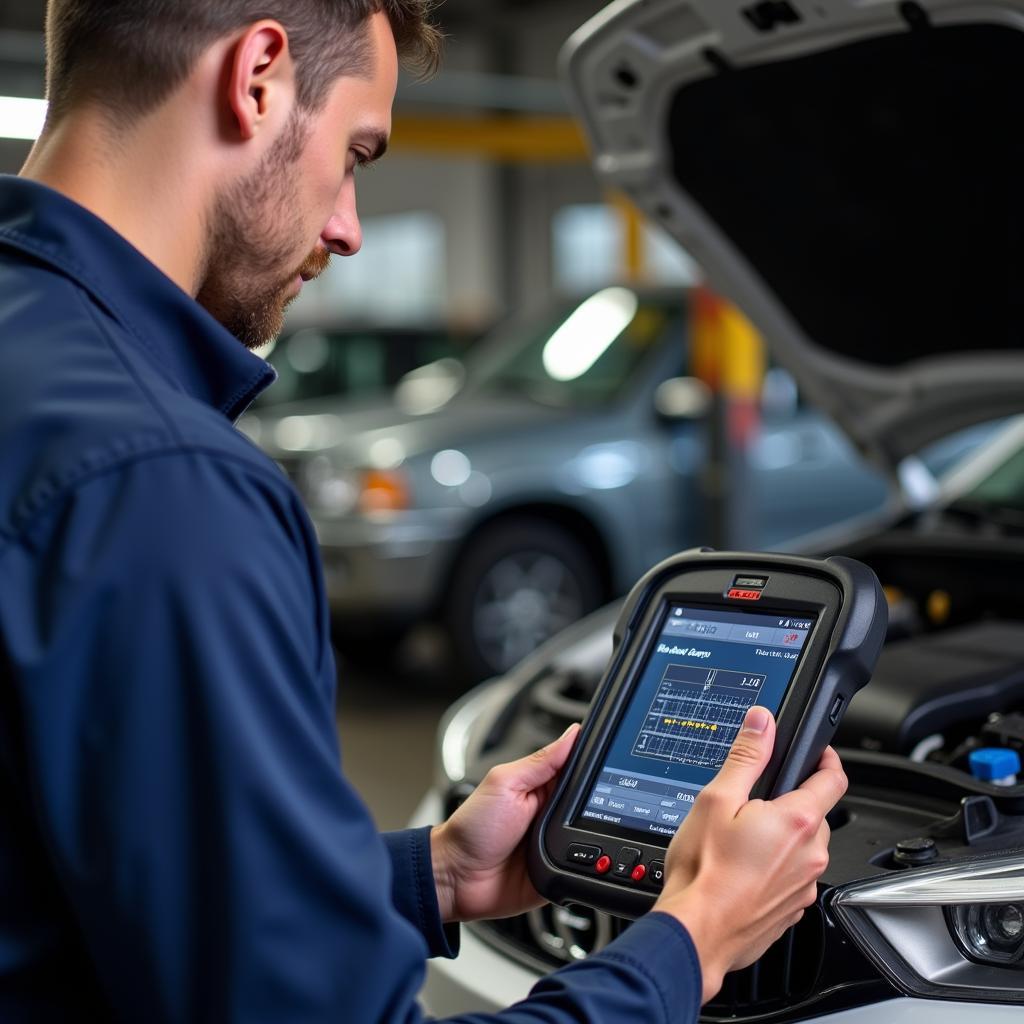 Mechanic using the Fcar F5G Scan Tool