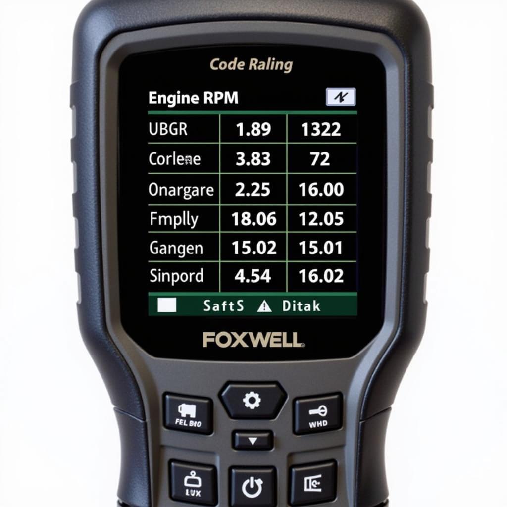 Close-Up of Foxwell Code Reader Displaying Diagnostic Data