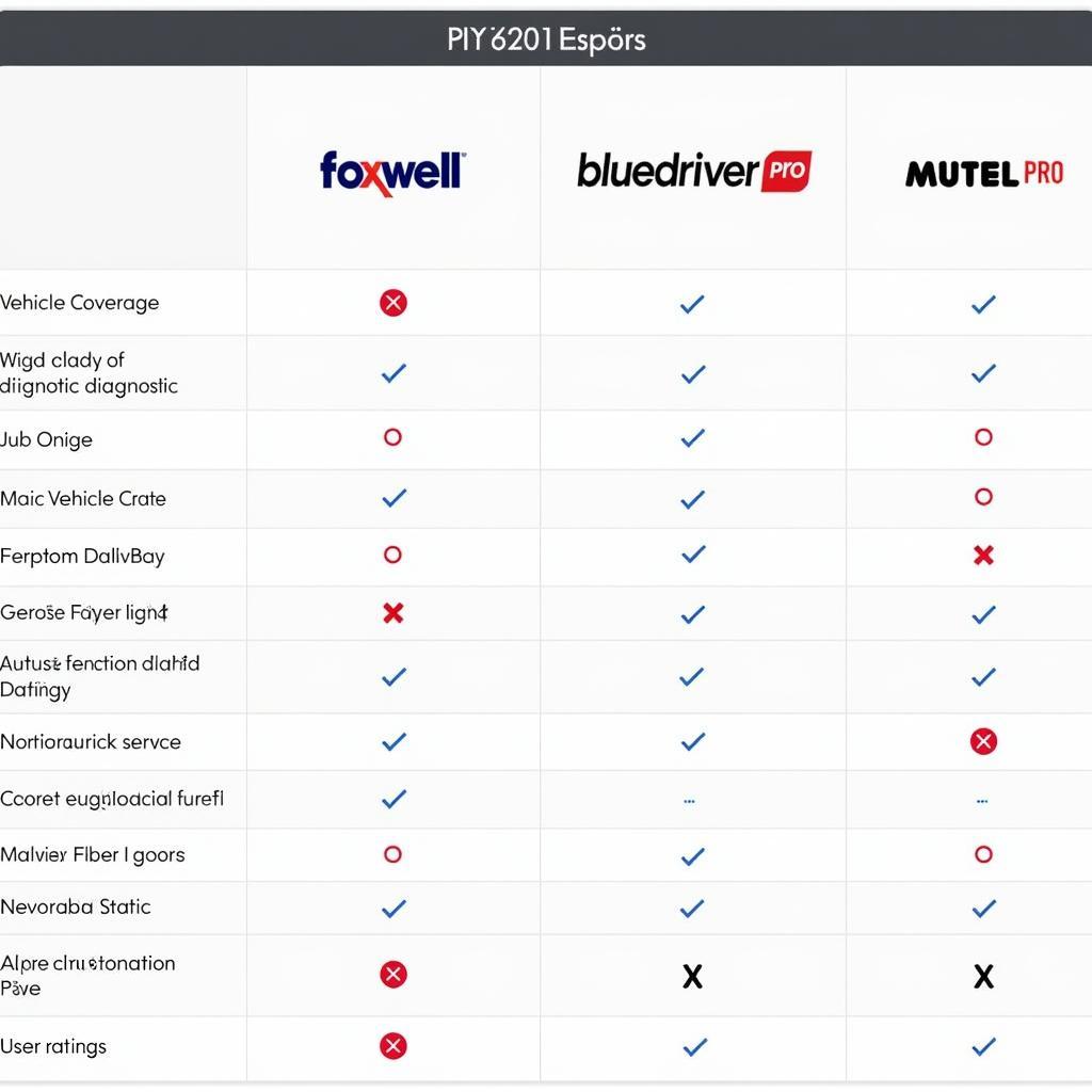 Foxwell NT650 Comparison Chart