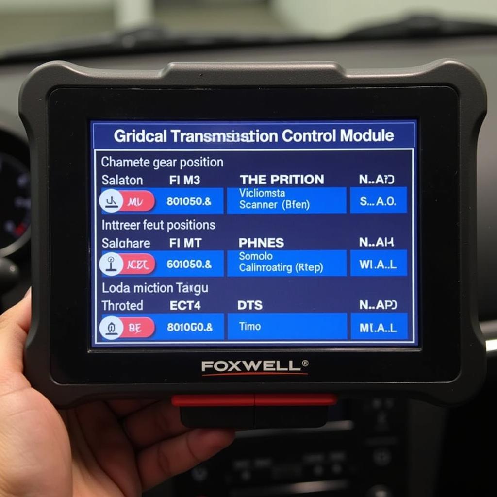 Foxwell Scanner Displaying Transmission Data on a 2014 Nissan Sentra