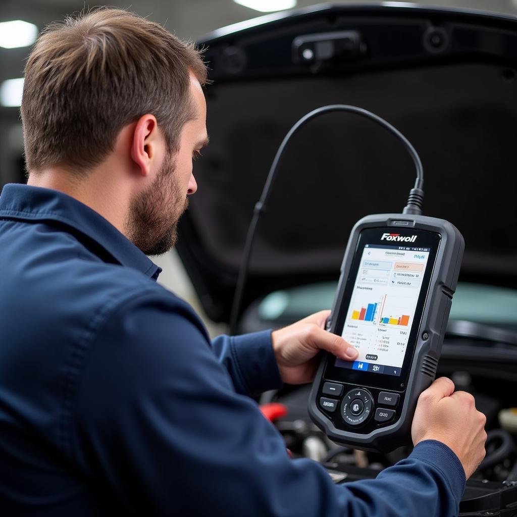 Mechanic Using Foxwell Scanner