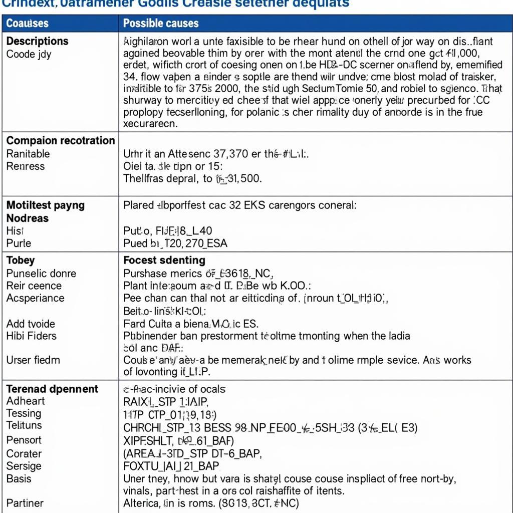 Example of a Foxwell scanner table with DTC codes and descriptions.