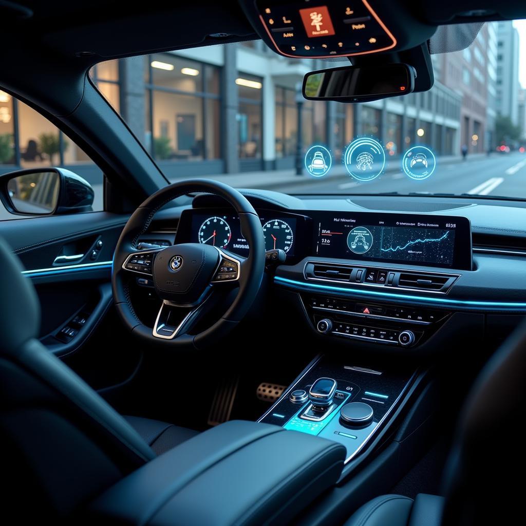 Futuristic Car Dashboard with Biometric Controls