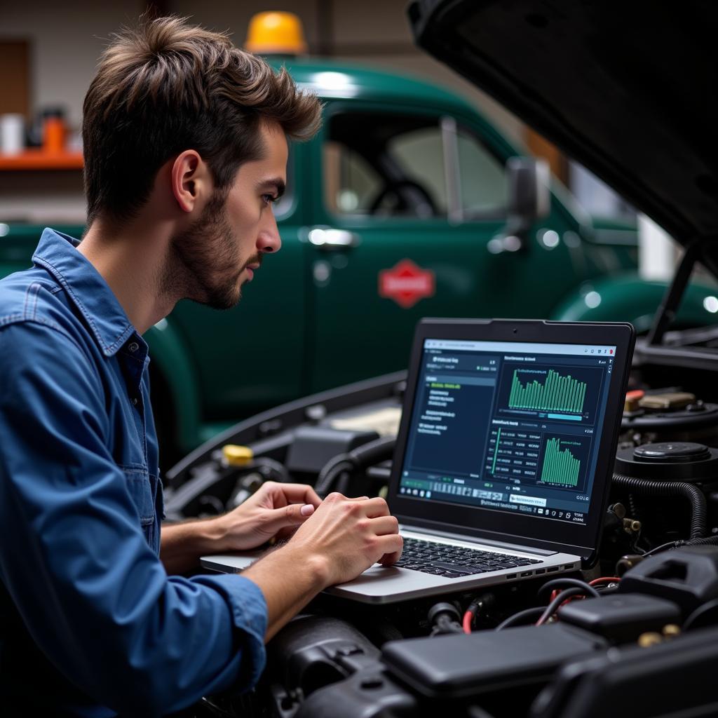 Mechanic Analyzing Diagnostic Results