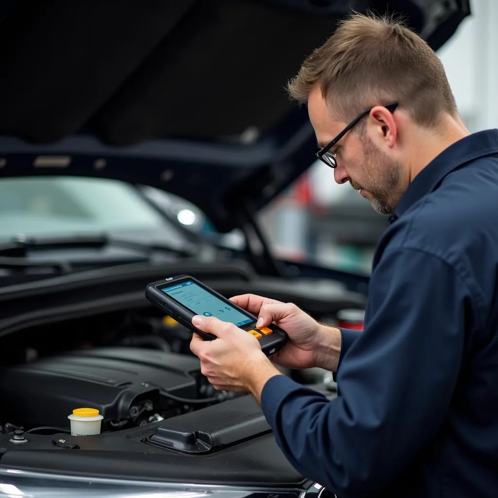 Mechanic Diagnosing Engine Misfire