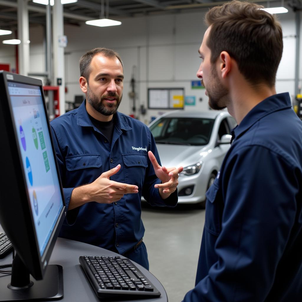 Mechanic Discussing Diagnostic Results with Customer