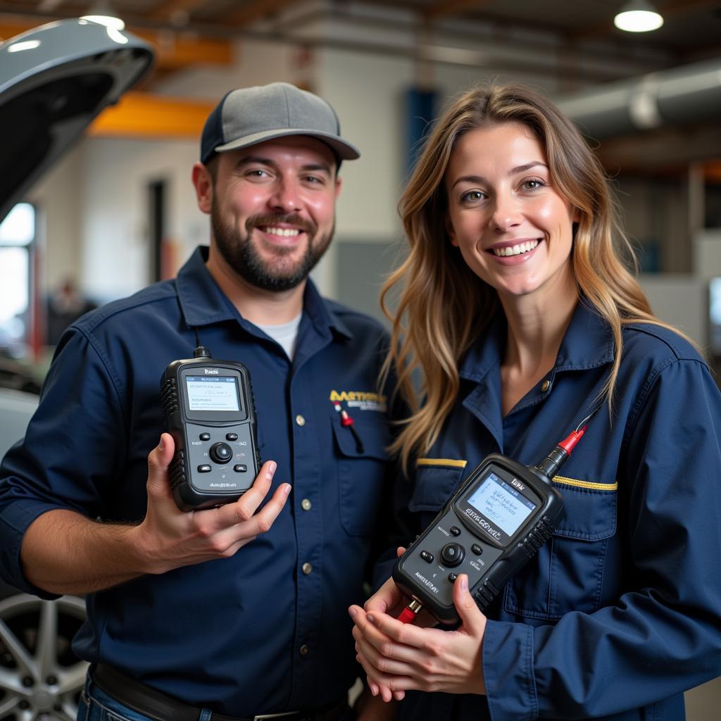 A mechanic holding the Actron CP9185 scan tool