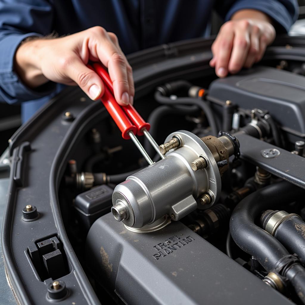 Mechanic Replacing a Car's Air Pump