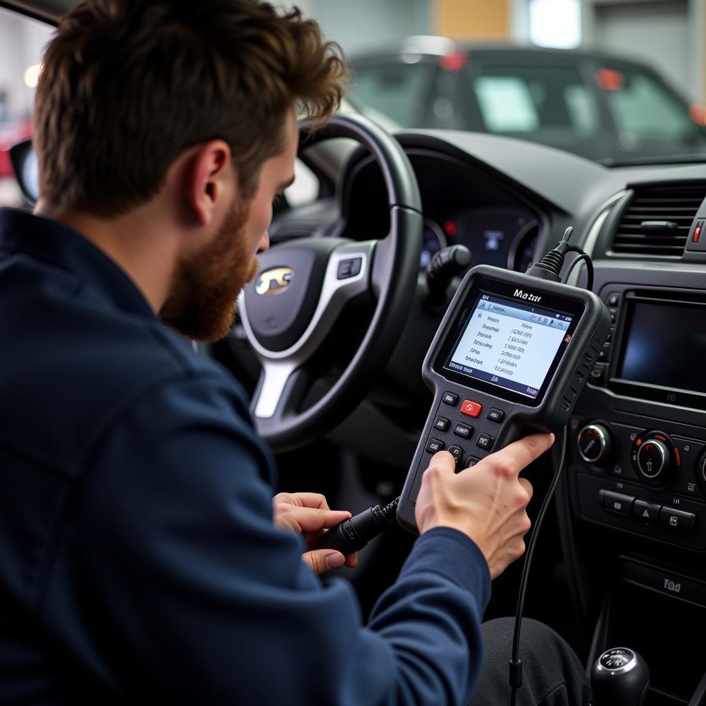 Mechanic using a Bidirectional Scan Tool