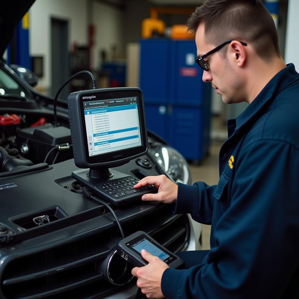 Mechanic Using Diagnostic Scanner