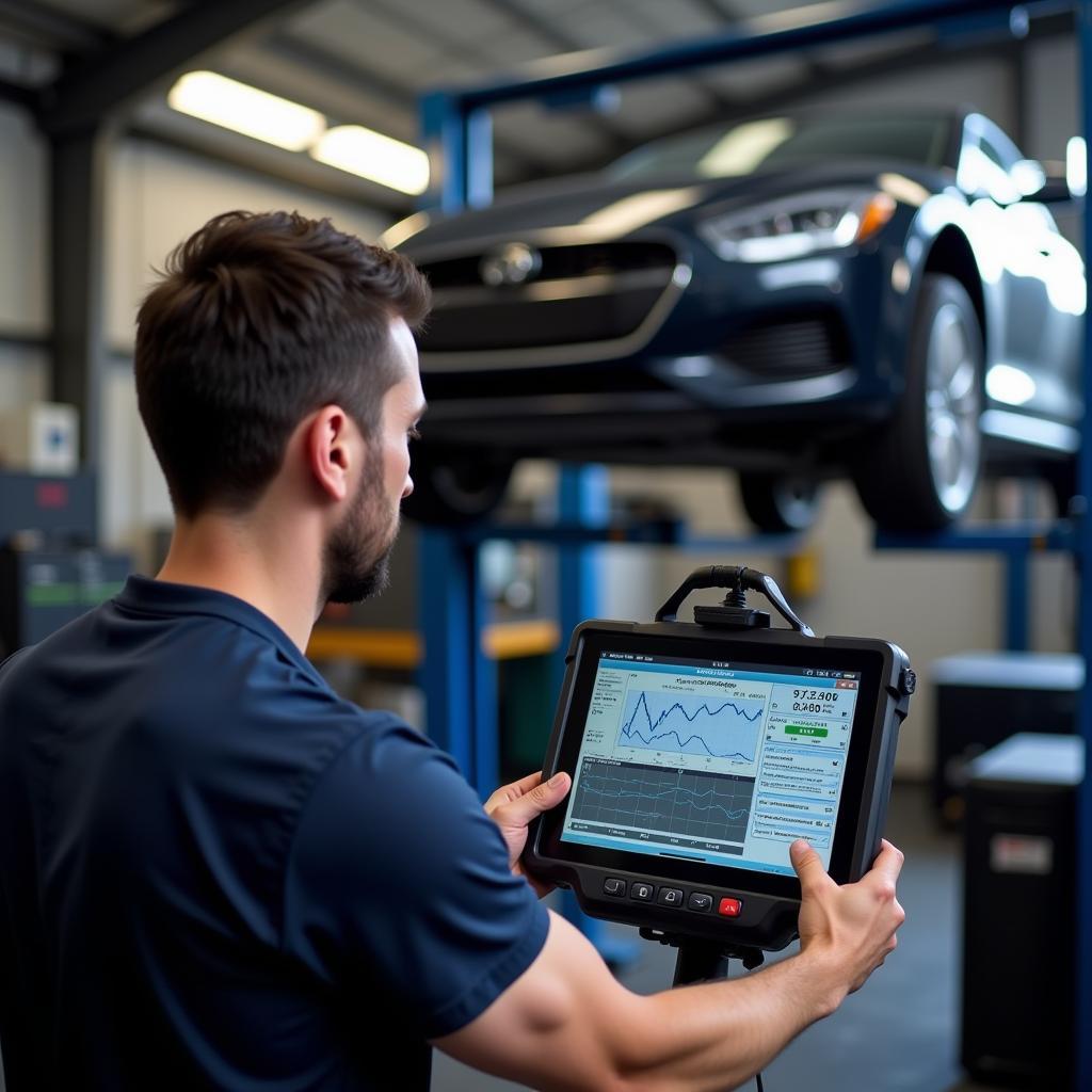 Mechanic Using Diagnostic Scanner