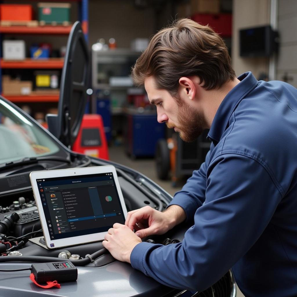 Mechanic Using ELM327 for Car Diagnostics