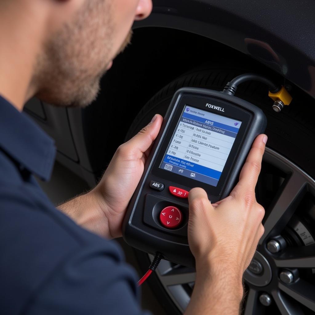 Mechanic Using Foxwell NT650 Elite to Check ABS System