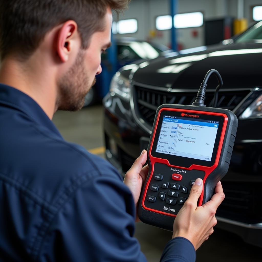 Mechanic Using Foxwell Scanner on 2012 Acura TL