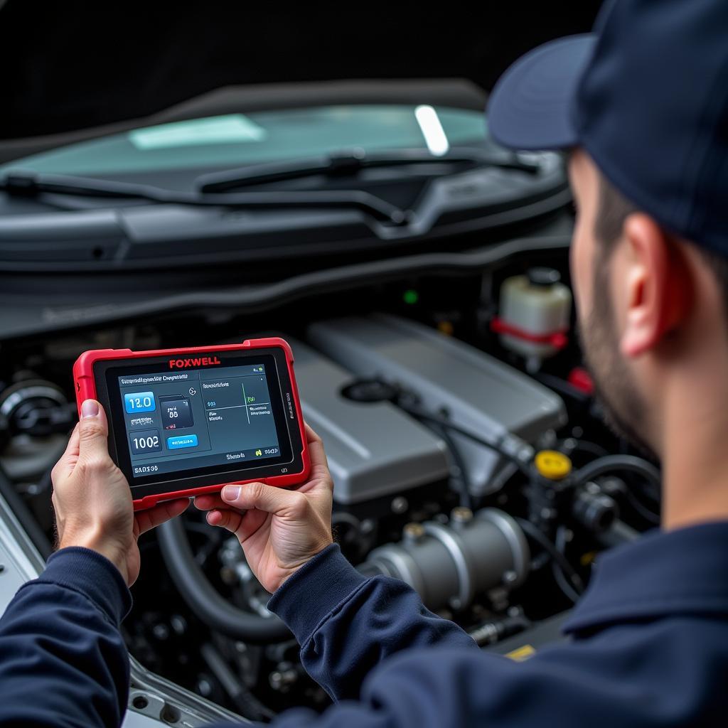 Mechanic Using a Foxwell Scanner