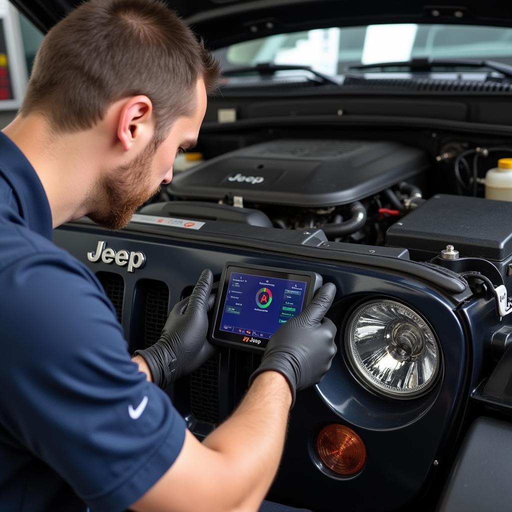 Mechanic Using Jeep Scan Tool