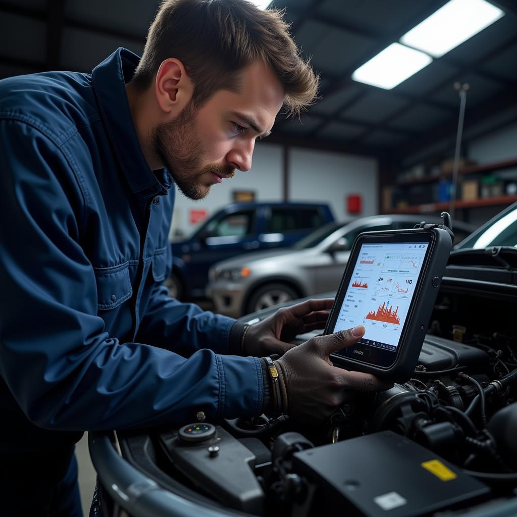 mechanic analyzing data on a memory scan tool