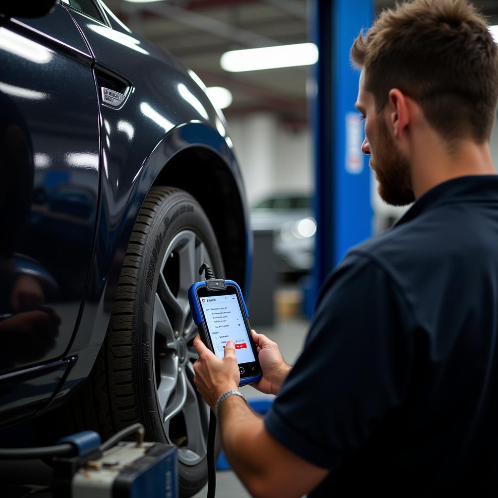 Mechanic Diagnosing a Car