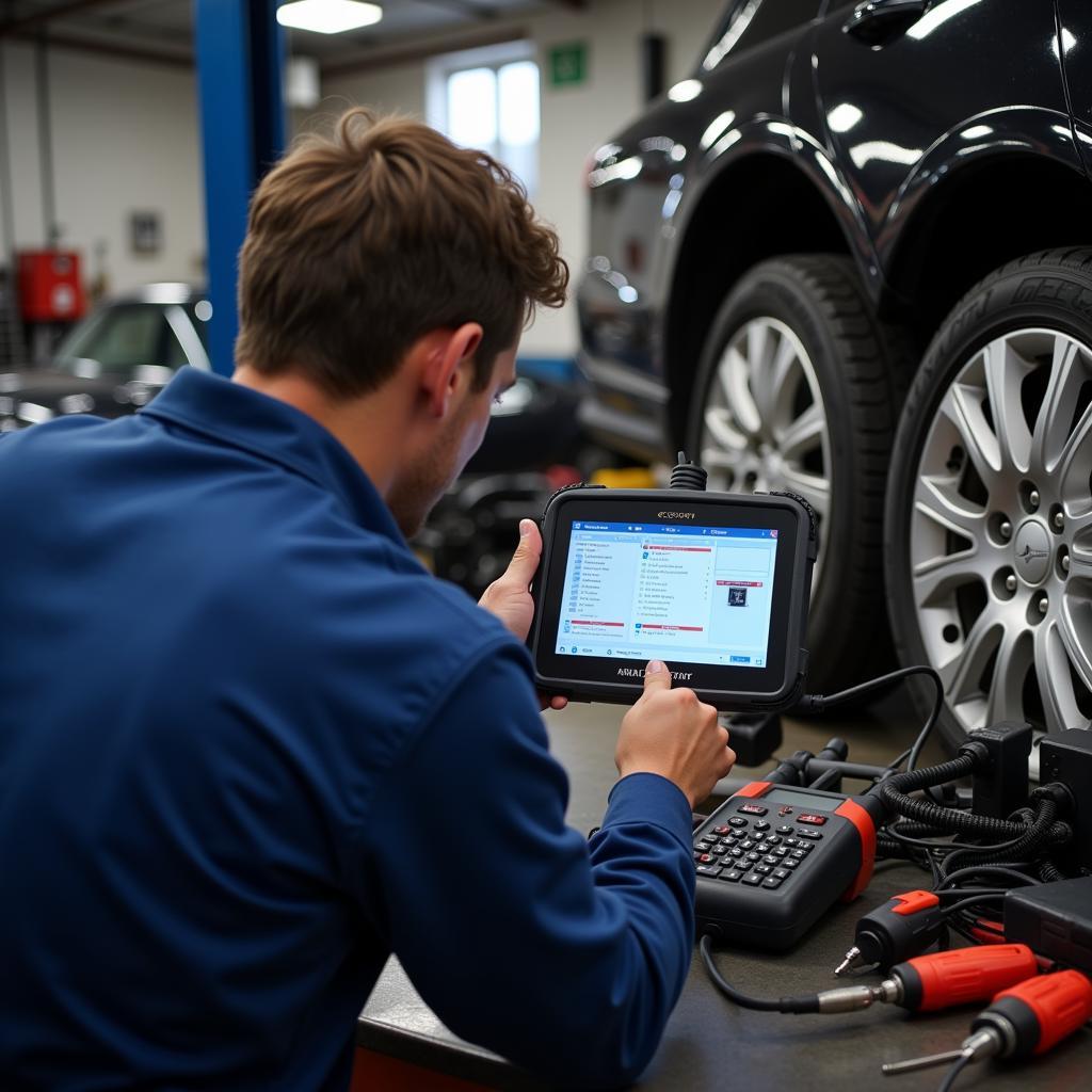 Mechanic Using OBD Scanner