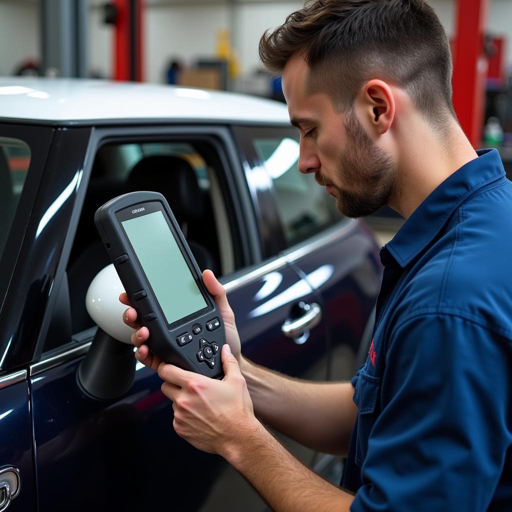 Mechanic Using OBD Scanner for Mini