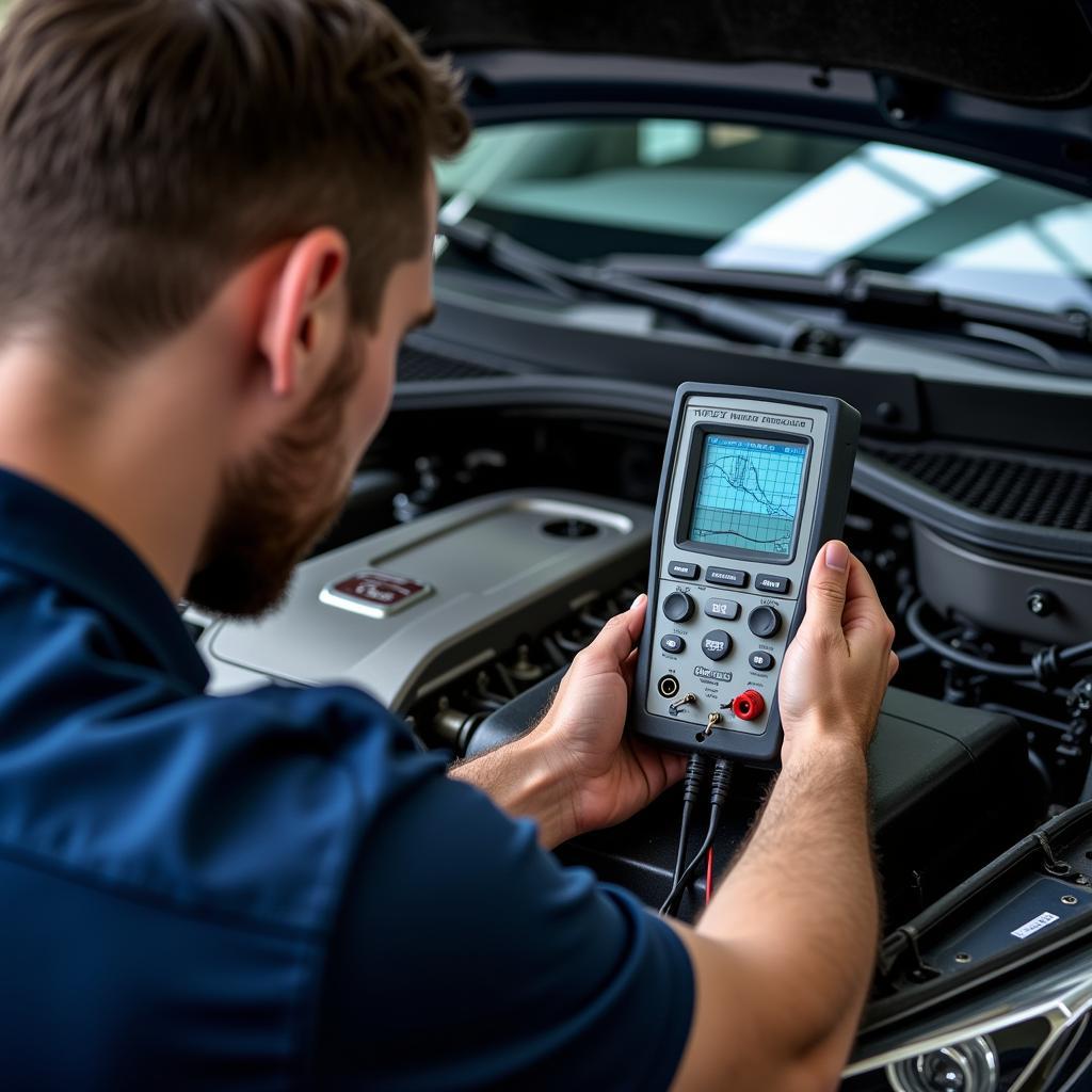 Mechanic Using an Oscilloscope