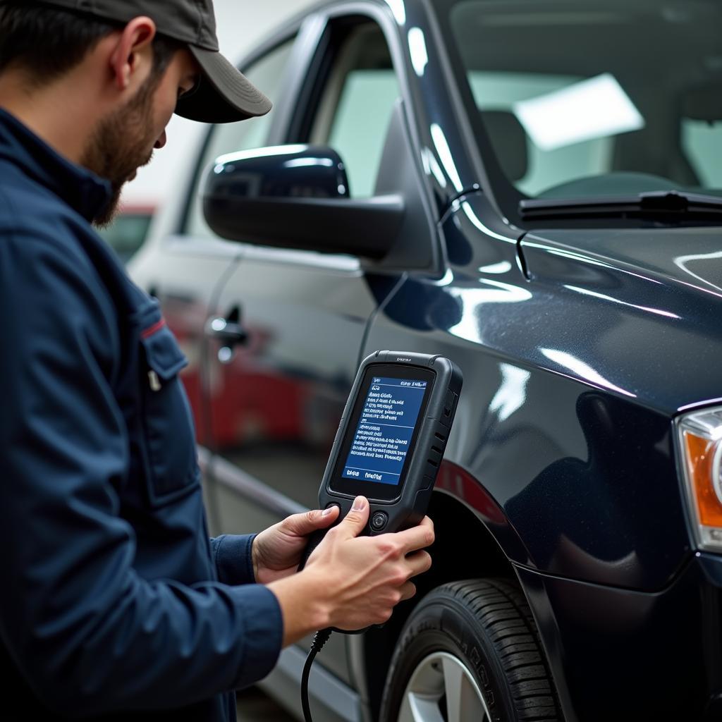 Professional Mechanic Using OBD2 Scanner