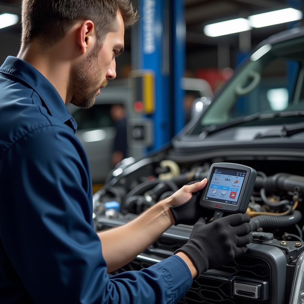 Professional Mechanic Using Scanner