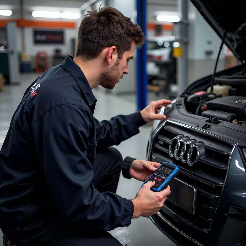 Mechanic Using Schwaben Scan Tool on Audi