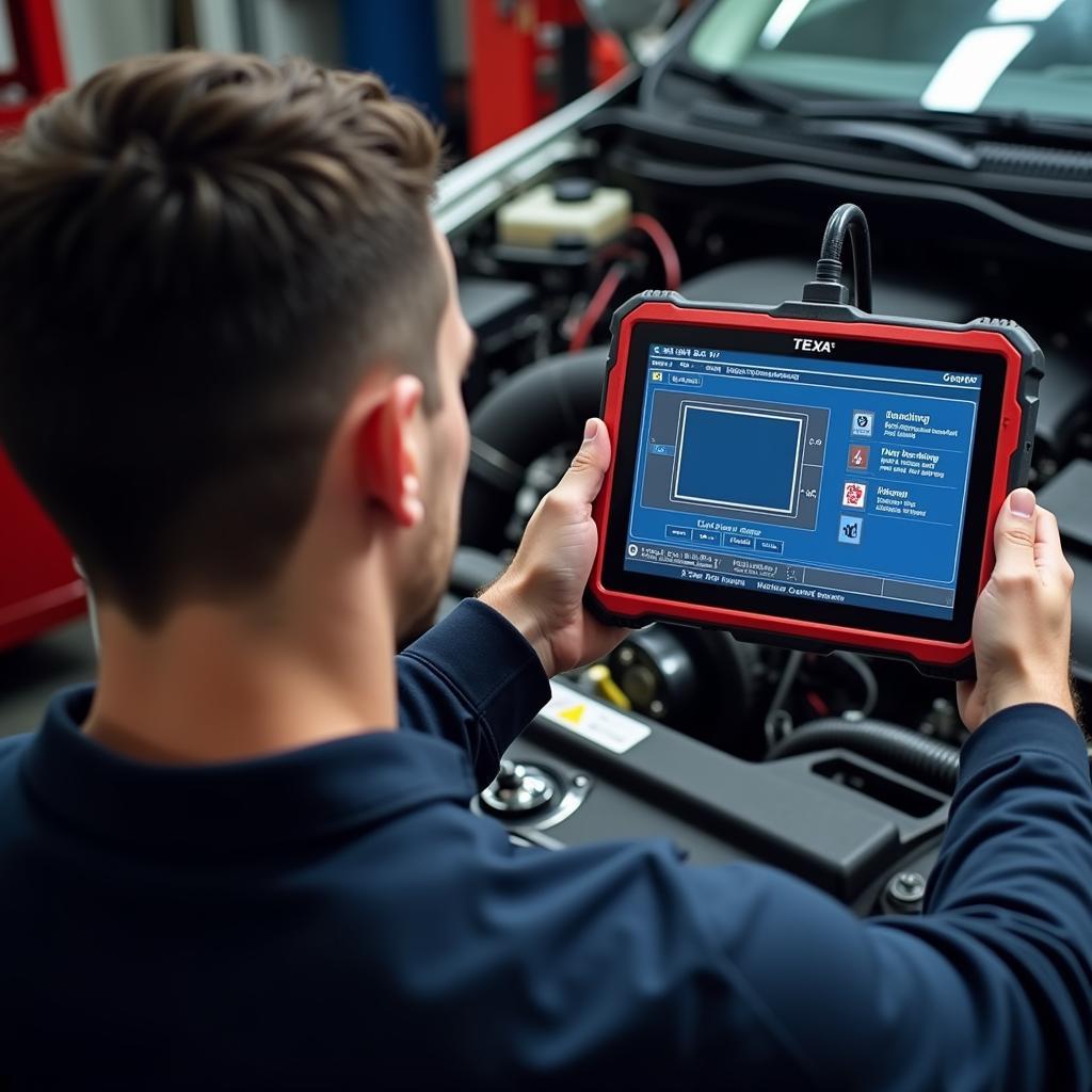 Mechanic Using Texa Scan Tool for Troubleshooting