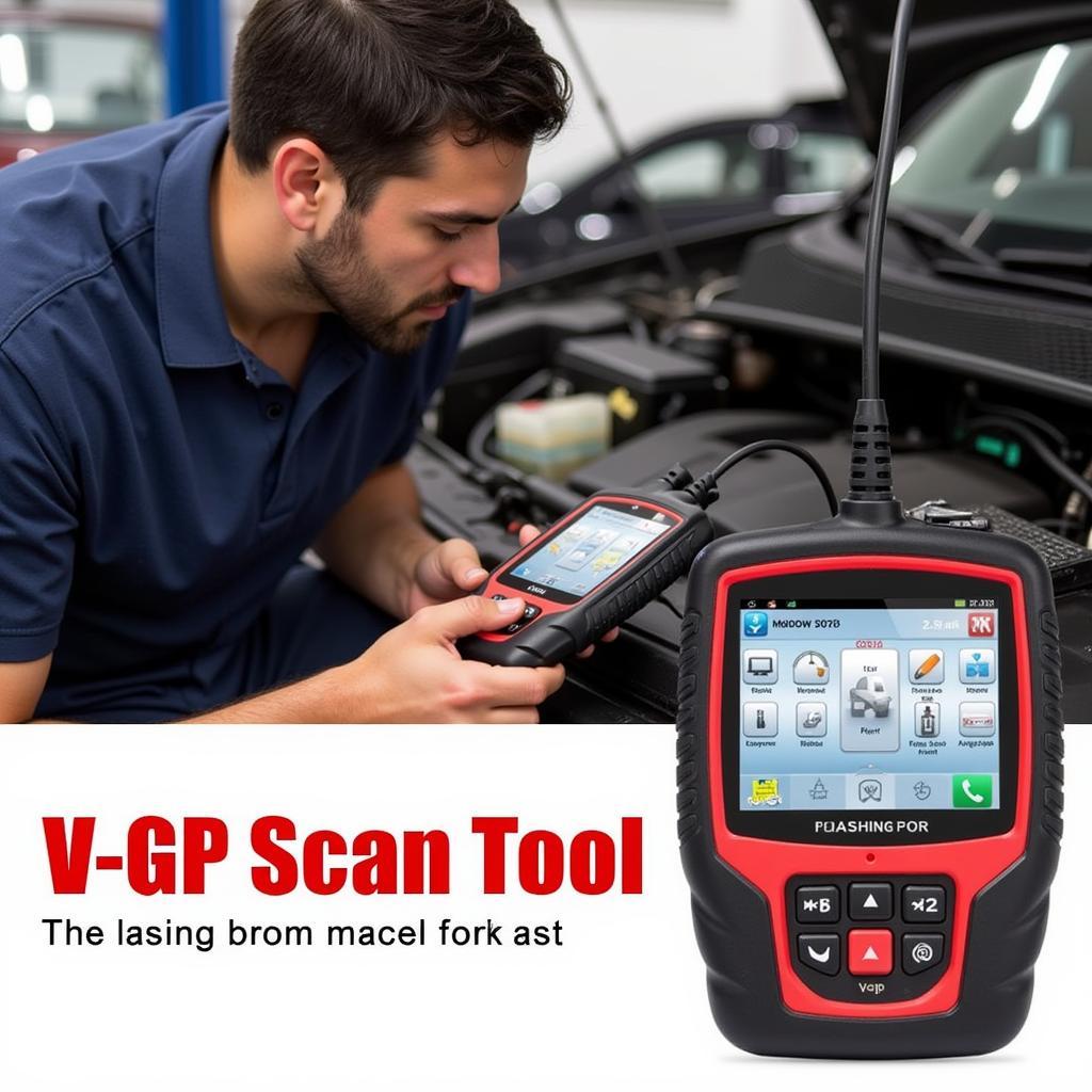 Mechanic Using V-GP Scan Tool on Car