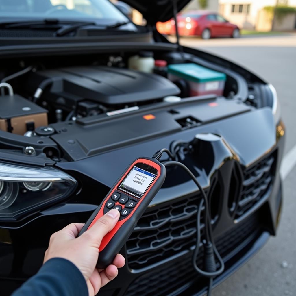 Modern Car Connected to OBD2 Scan Tool