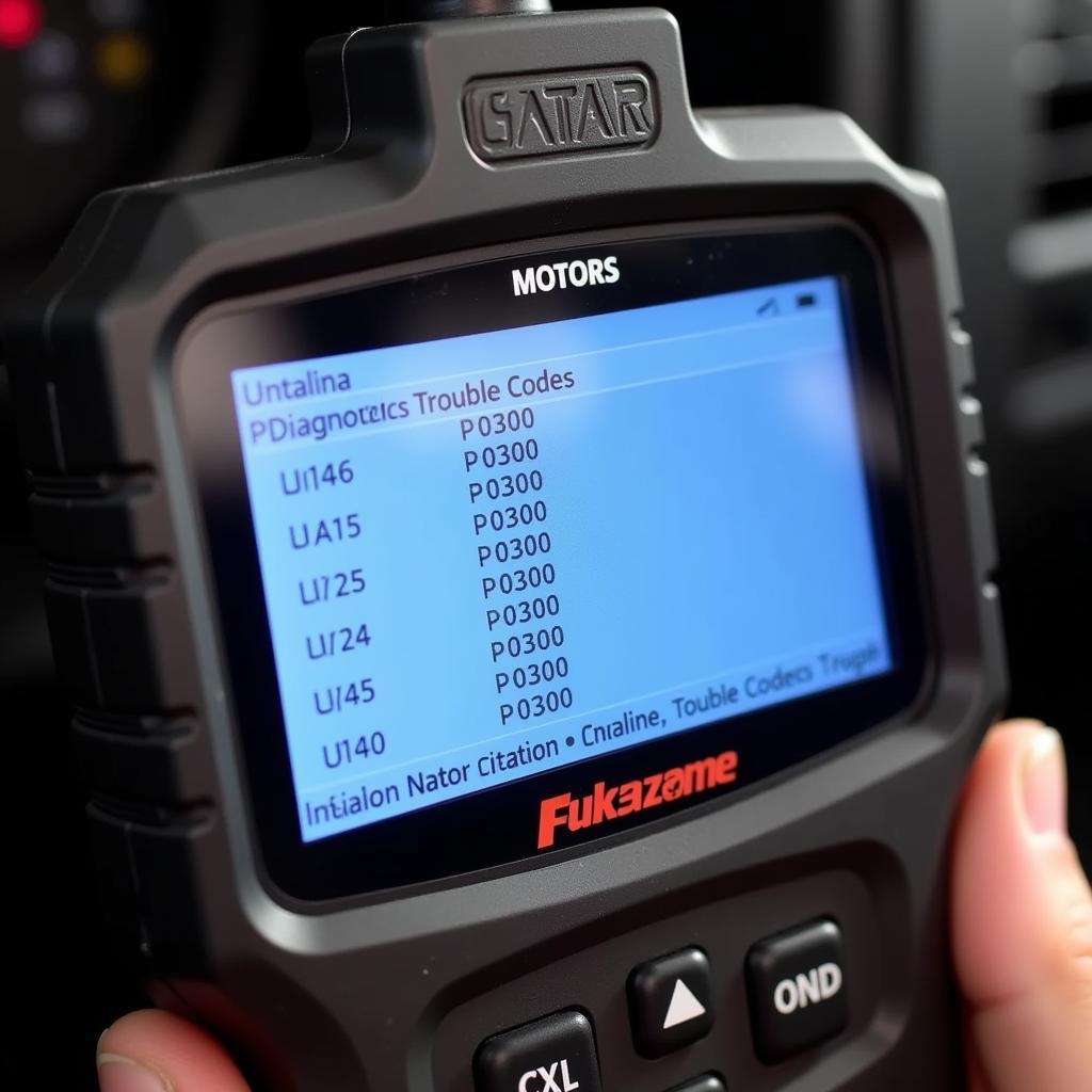 Motor Scan Tool Displaying Diagnostic Trouble Codes on Screen