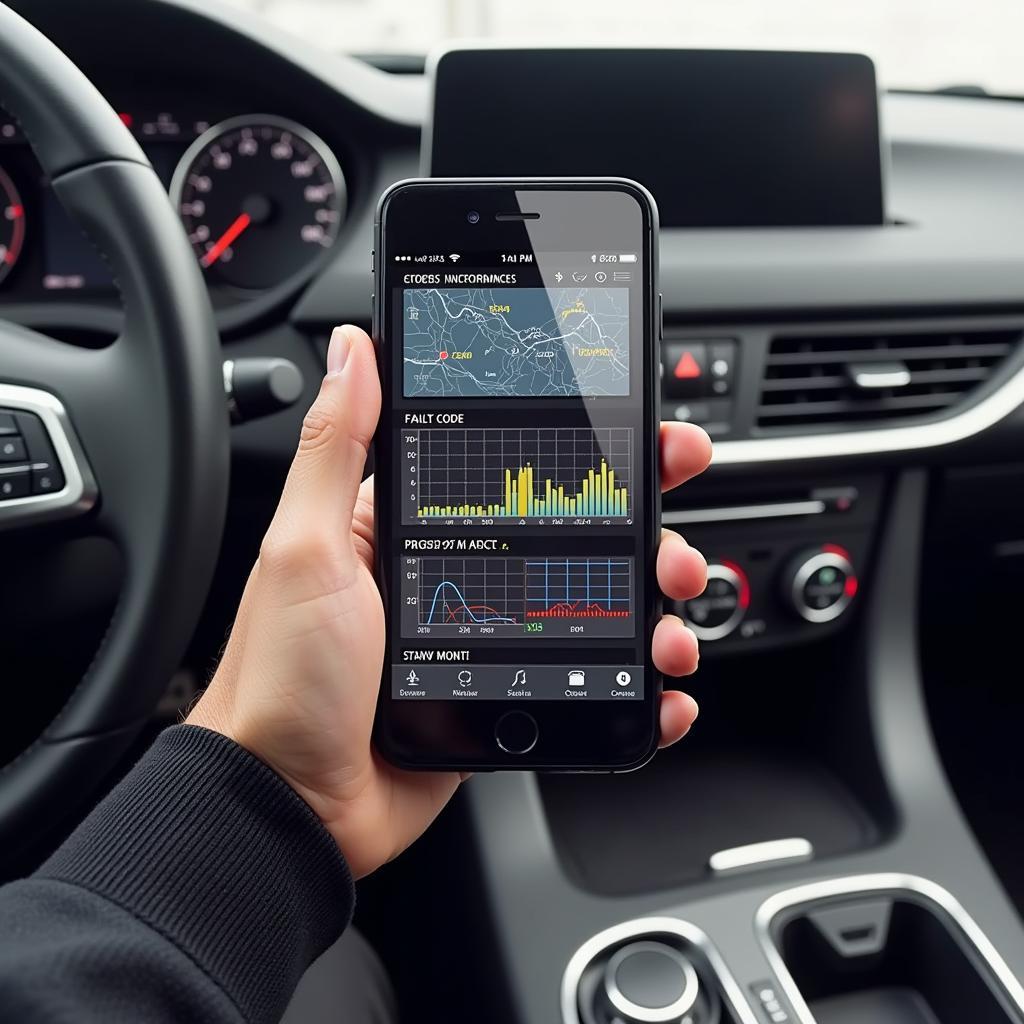 Smartphone displaying car diagnostics app