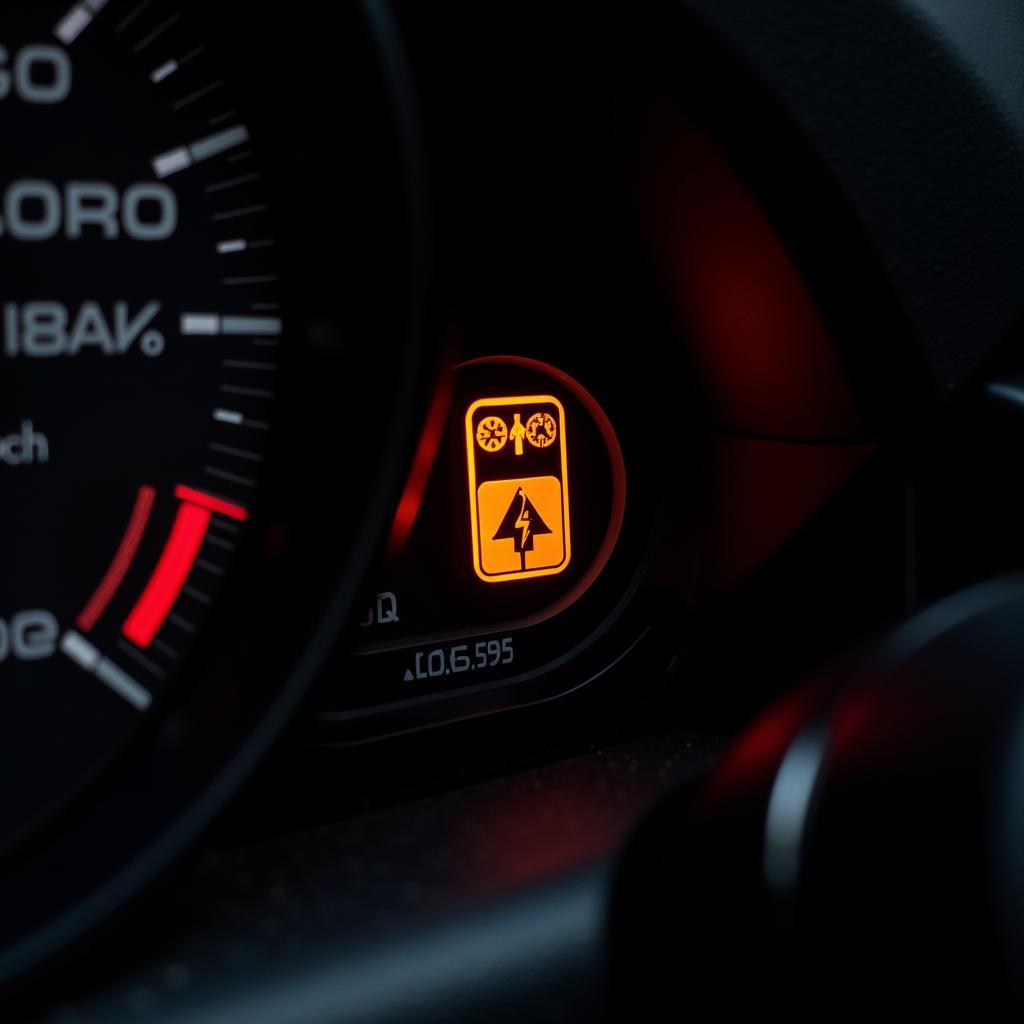 Close-up image of a Porsche dashboard with the check engine light illuminated