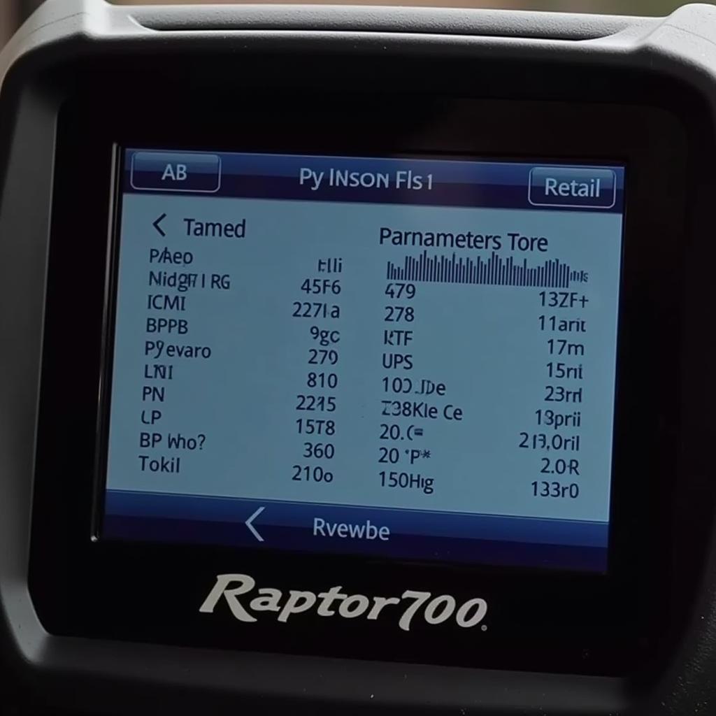 Raptor 700 Diagnostic Tool Displaying Live Data