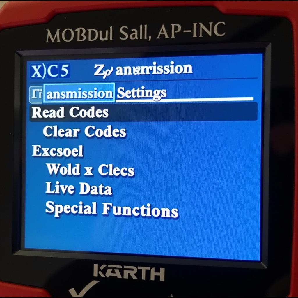 Scan tool screen displaying transmission menu