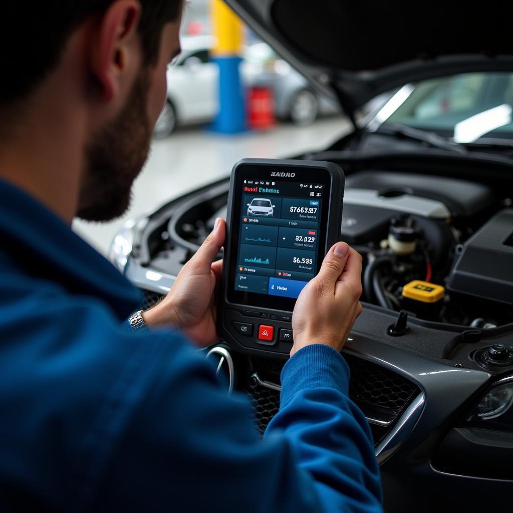 Mechanic using an ultra performance scan tool